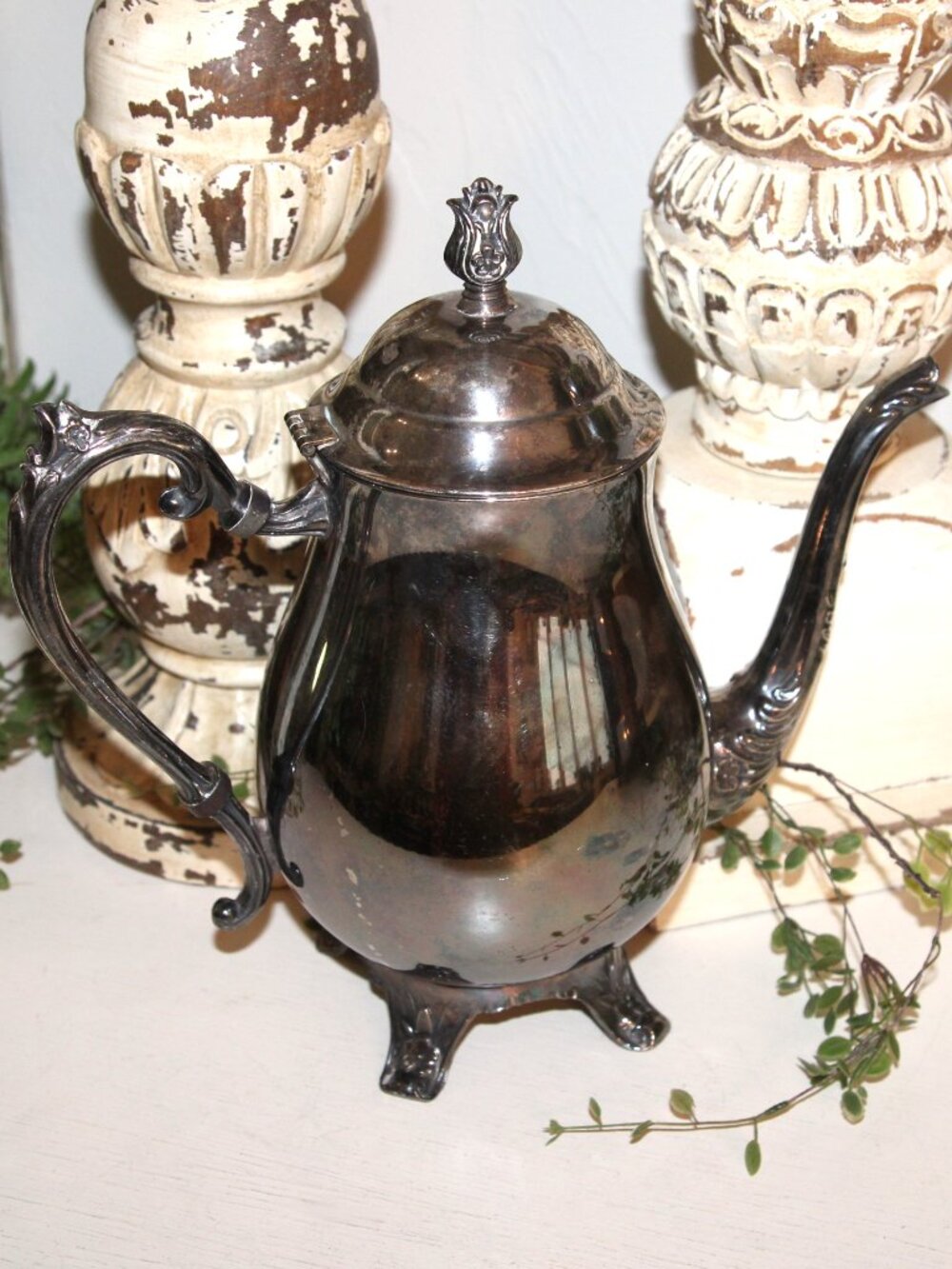Shabby VTG French Country Farmhouse Silver FB Rogers Coffee Pot Tea Pot